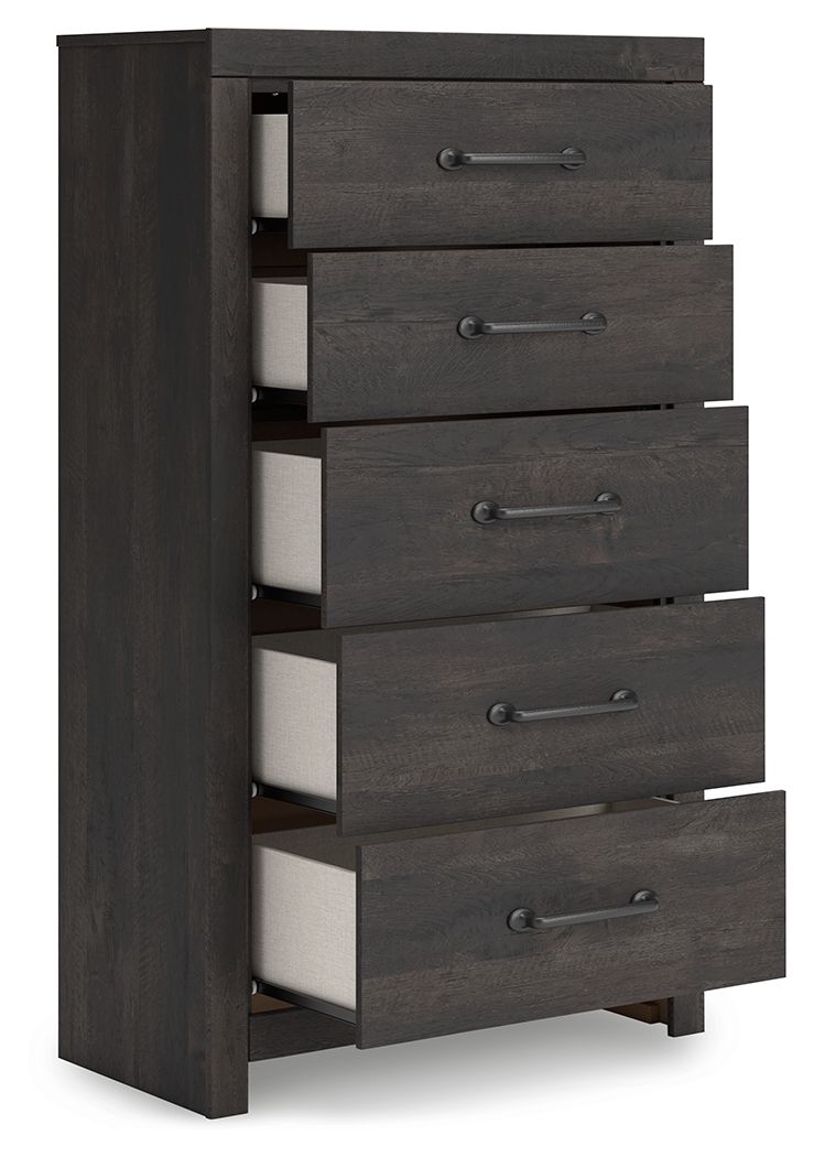 Hollivern - Five Drawer Chest - Dark Gray by Ashley – view 3