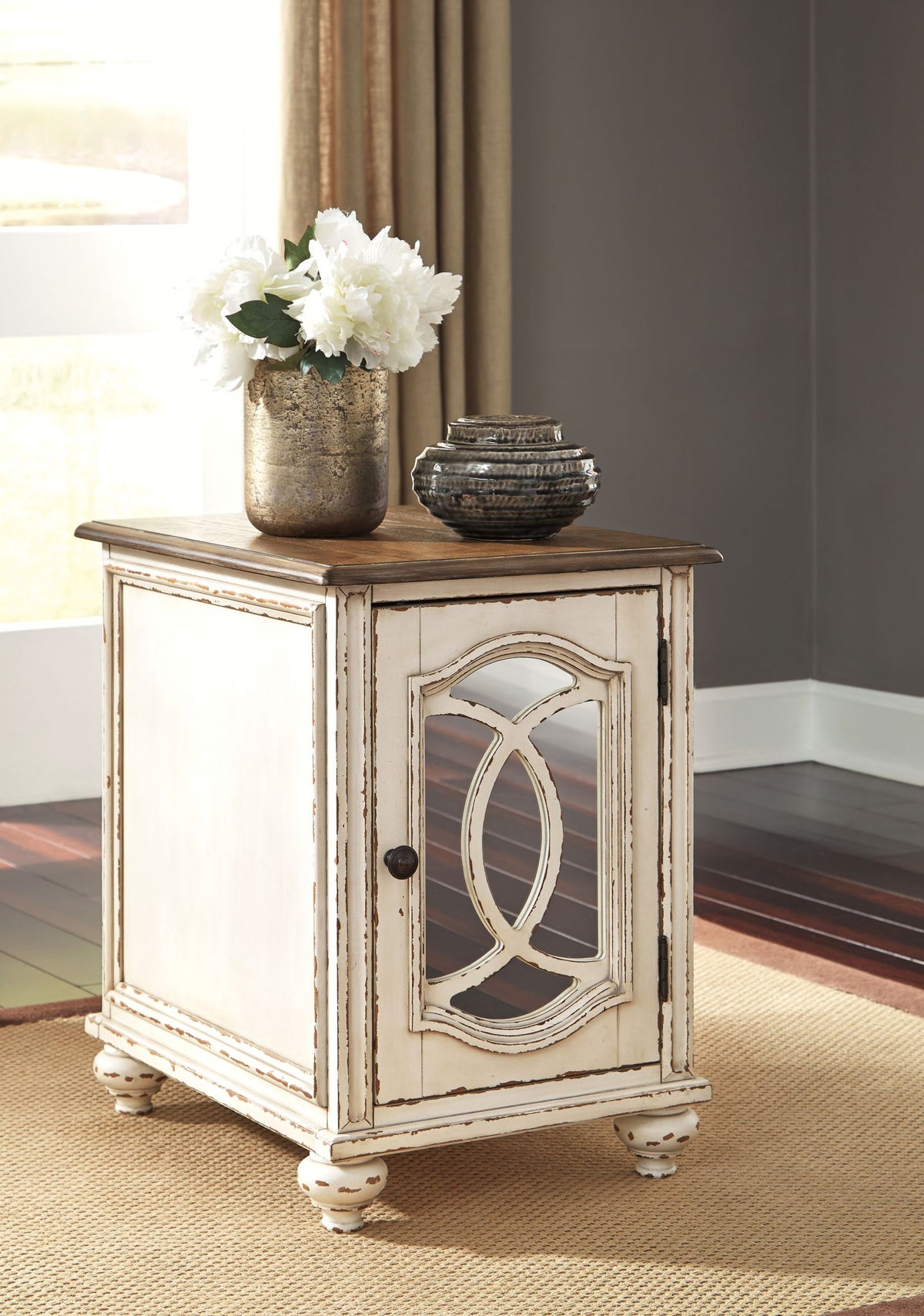 Realyn - Chair Side End Table - Insert Mirror - White / Brown by Ashley – view 3