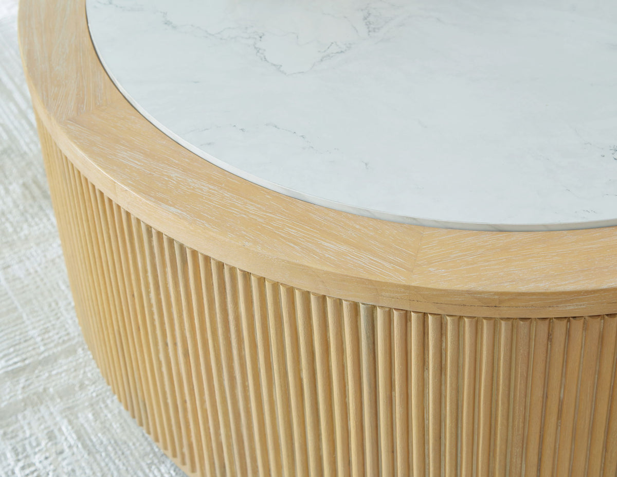 Camdill - Round Cocktail Table - Light Brown / White by Ashley – view 2