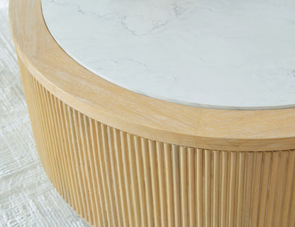 Camdill - Round Cocktail Table - Light Brown / White by Ashley – view 2