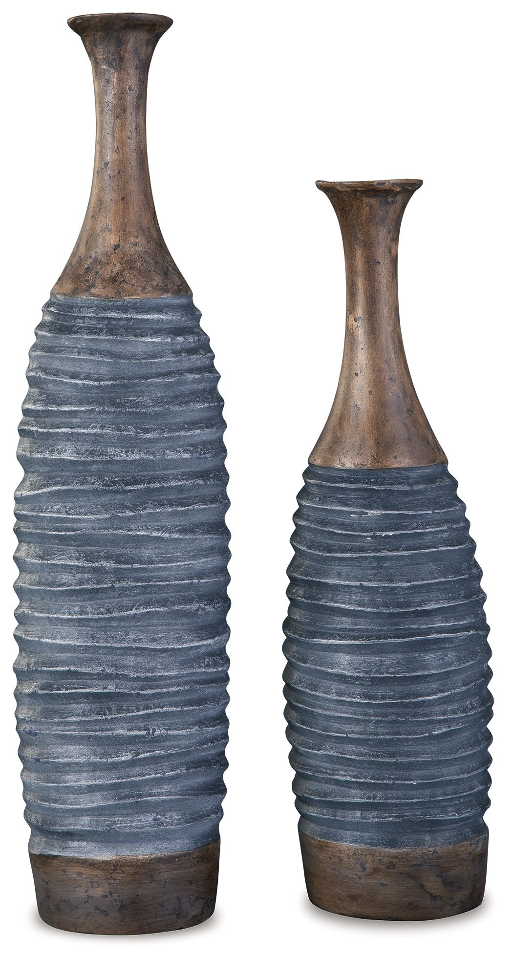 Blayze - Vase Set (Set of 2) - Antique Gray / Brown by Ashley – Vases & Jars