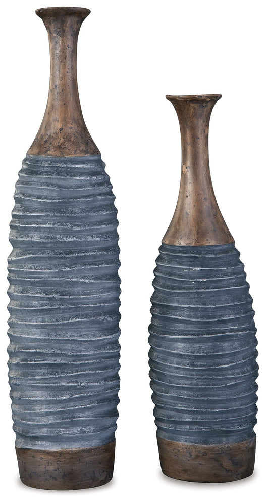 Blayze - Vase Set (Set of 2) - Antique Gray / Brown by Ashley – Vases & Jars