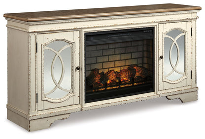 Realyn - 2 Pc. - 74" TV Stand With Electric Infrared Fireplace Insert - Chipped White by Ashley – Fireplace TV Stands
