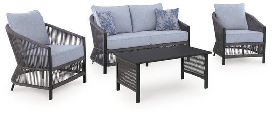 Bridges Beach - Loveseat, Lounge Chairs, Table Set (Set of 4) - Gray by Ashley – 4 Piece Outdoor Sets