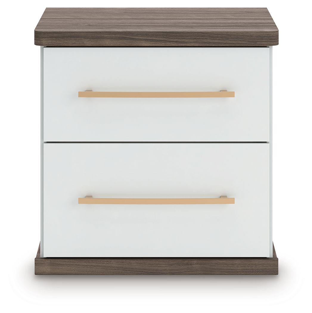 Kendanport - Two Drawer Night Stand - Brown / White by Ashley – view 3