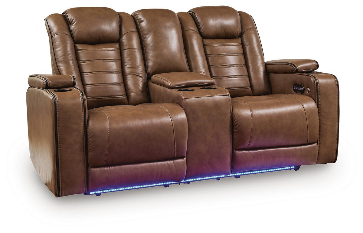 Gruaro - Power Reclining Loveseat With Console / Adjustable Headrest - Amber by Ashley – Reclining Loveseats