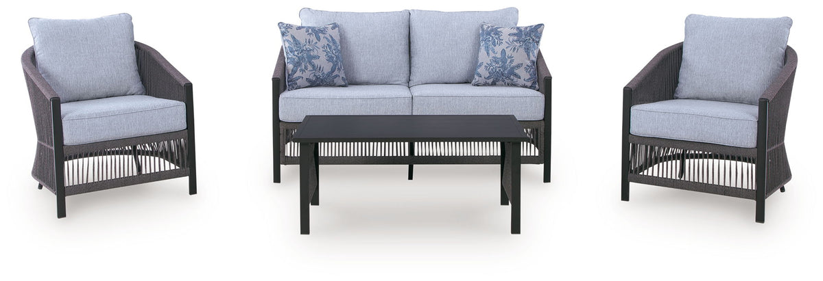 Bridges Beach - Loveseat, Lounge Chairs, Table Set (Set of 4) - Gray by Ashley – view 4