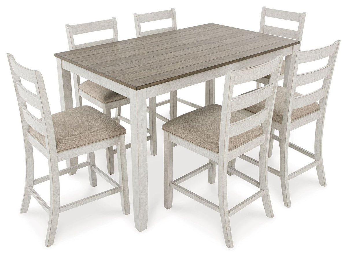 Skempton - Counter Height Dining Table and Bar Stools (Set of 7) - White / Light Brown by Ashley – view 2