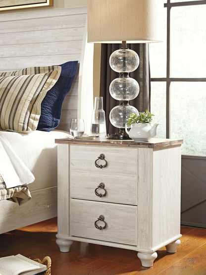 Willowton - Two Drawer Night Stand - Brown / Beige / White by Ashley – view 3
