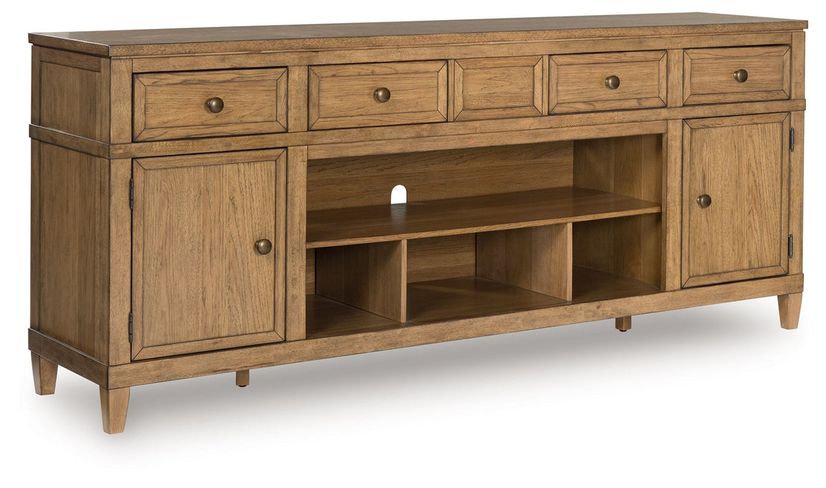 Sharlance - XL TV Stand With Fireplace Option - Light Brown by Ashley – TV Stands