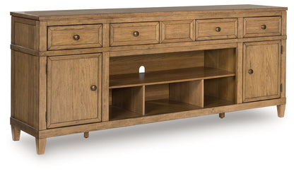 Sharlance - XL TV Stand With Fireplace Option - Light Brown by Ashley – TV Stands