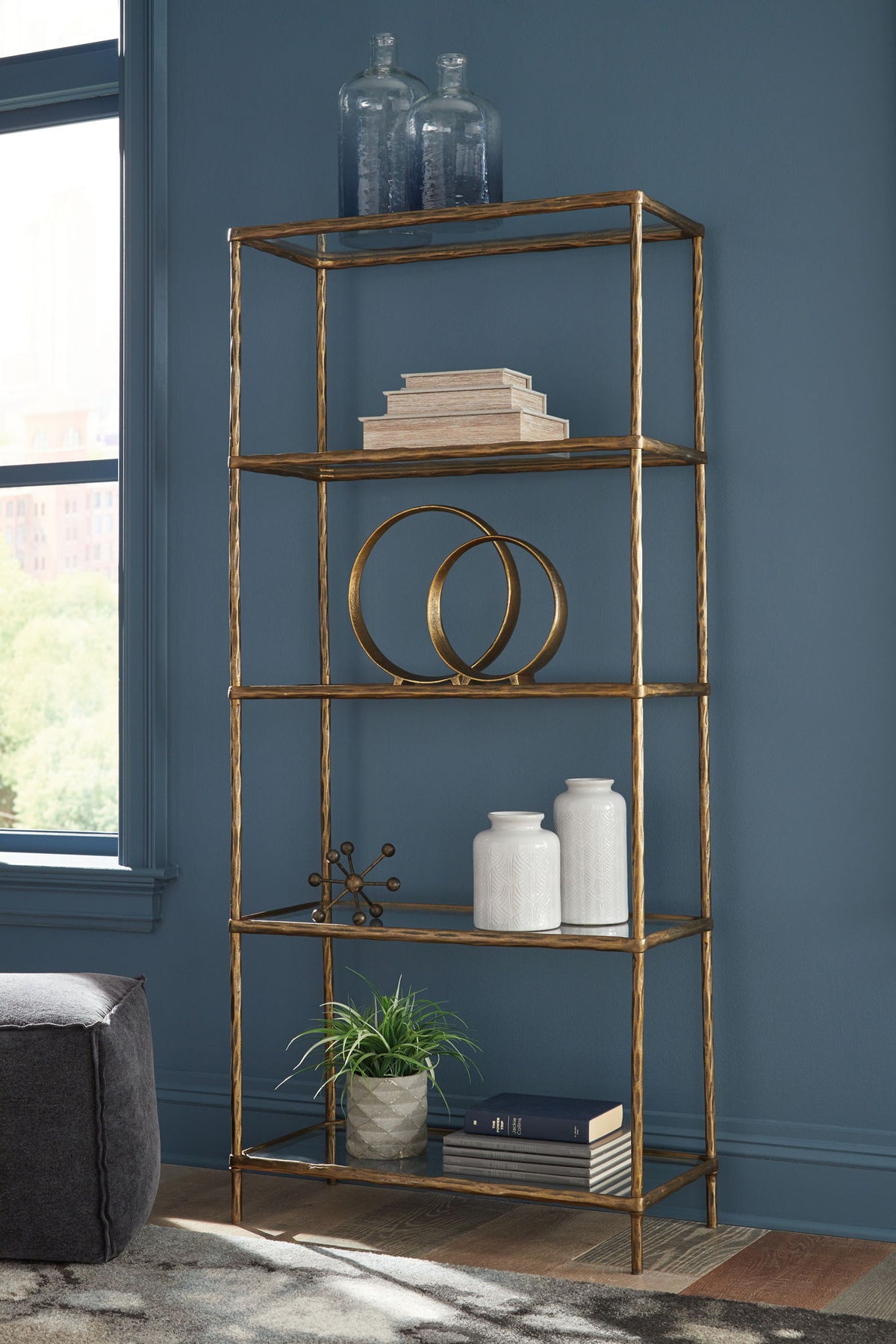 Ryandale - Bookcase - Antique Brass Finish by Ashley – view 2