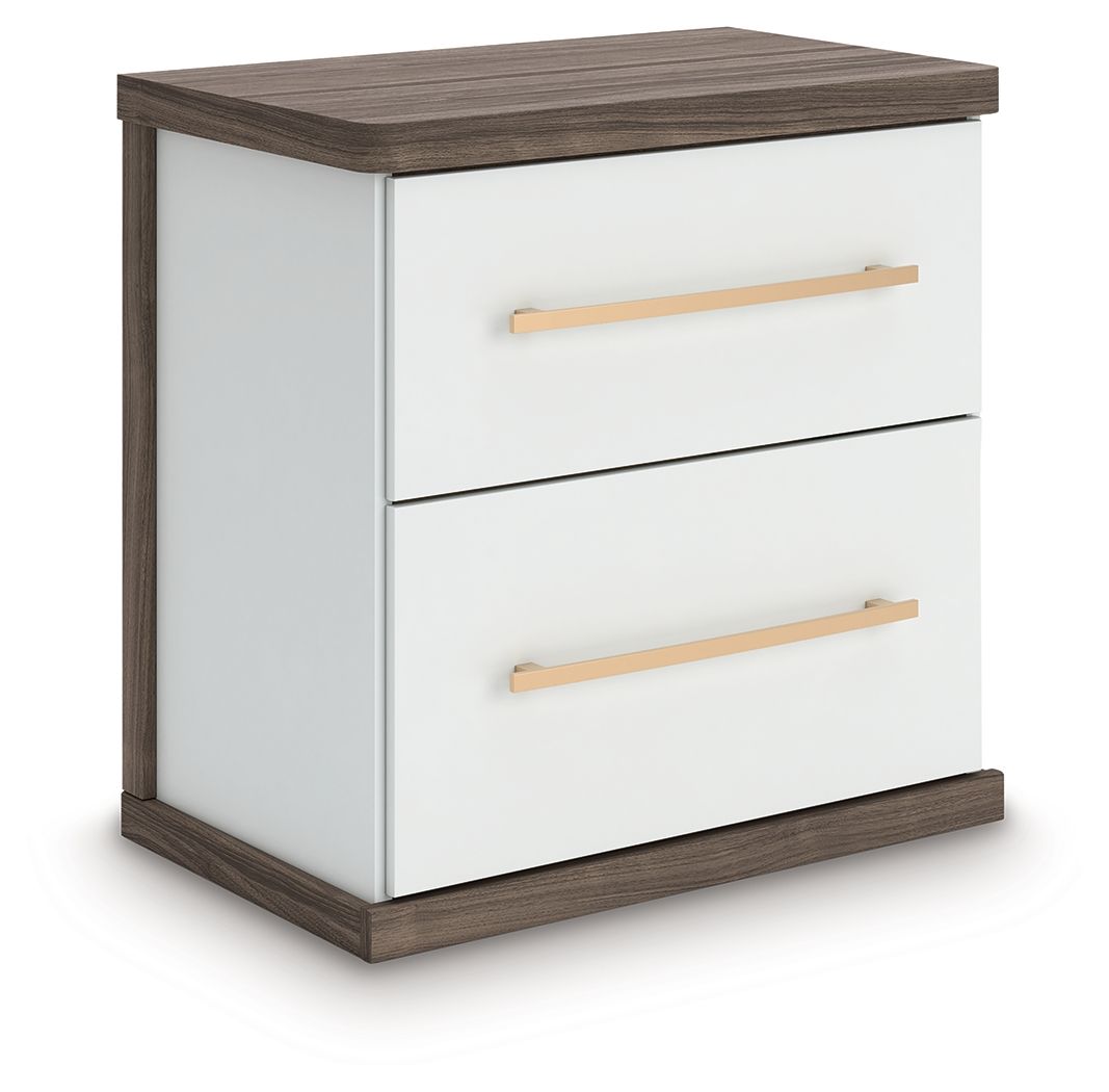 Kendanport - Two Drawer Night Stand - Brown / White by Ashley – Nightstands w/ Charging Stations