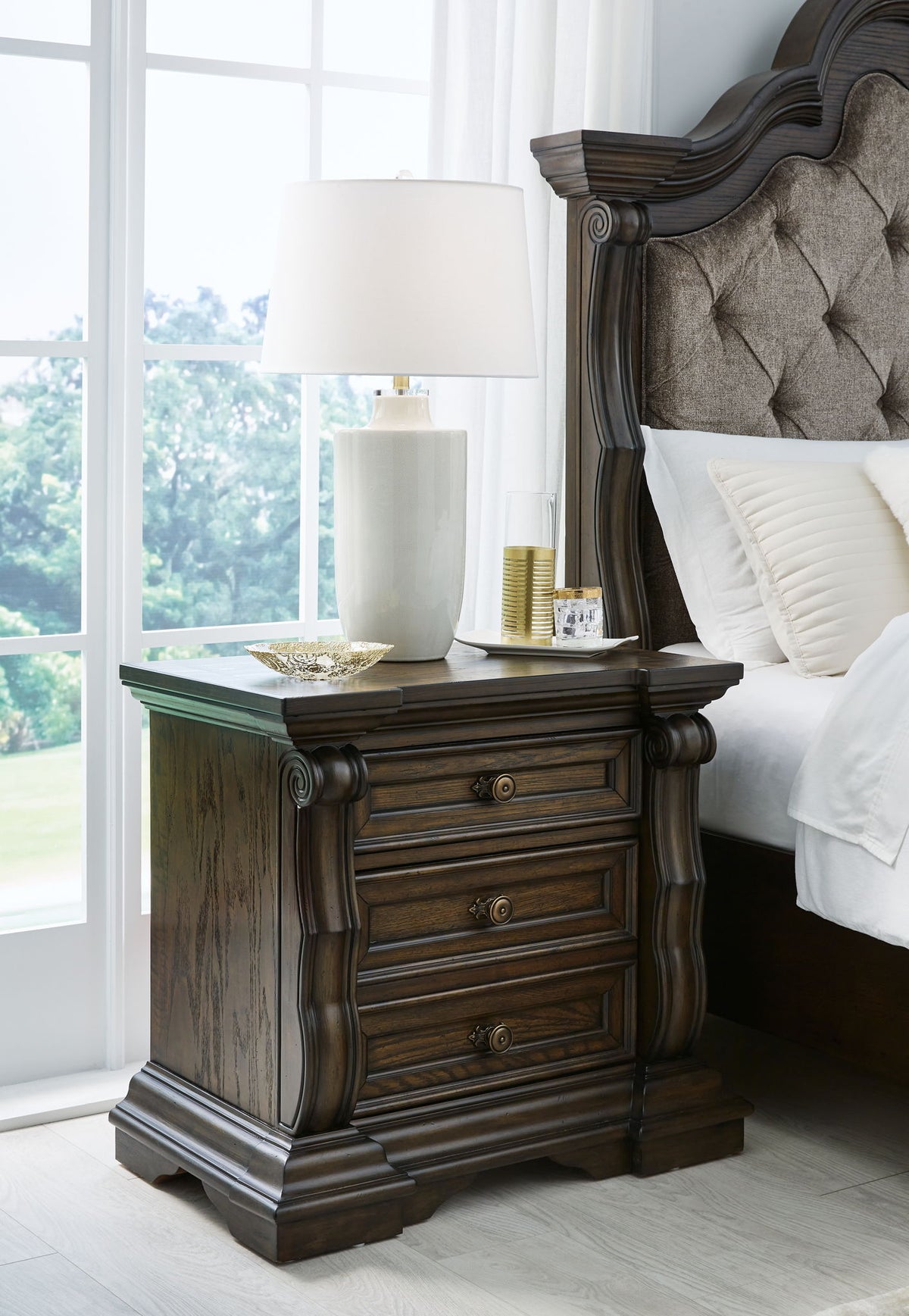 Maylee - Three Drawer Night Stand - Dark Brown by Ashley – view 3