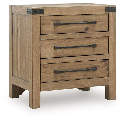 Ridgester - Three Drawer Night Stand - Light Brown – Nightstands w/ Charging Stations