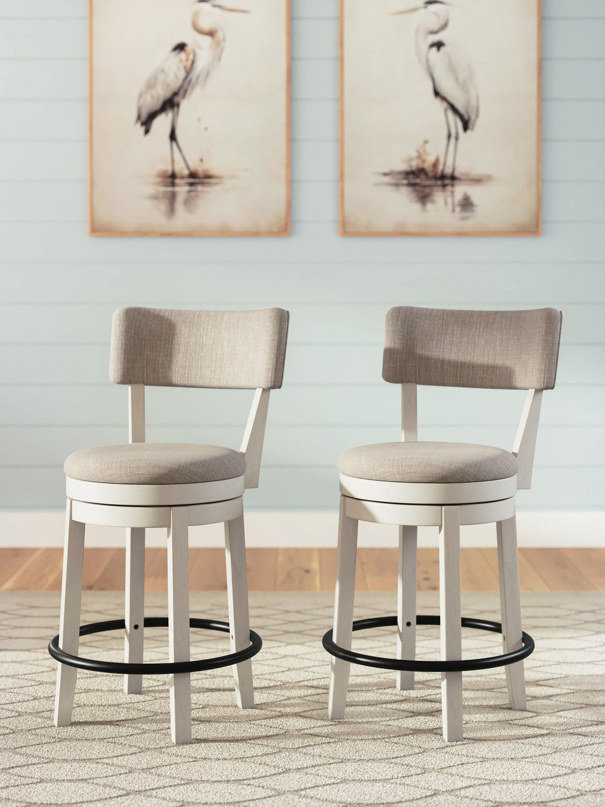 Robbinsdale - Upholstered Swivel Barstool (Set of 2) - Antique White by Ashley – view 2