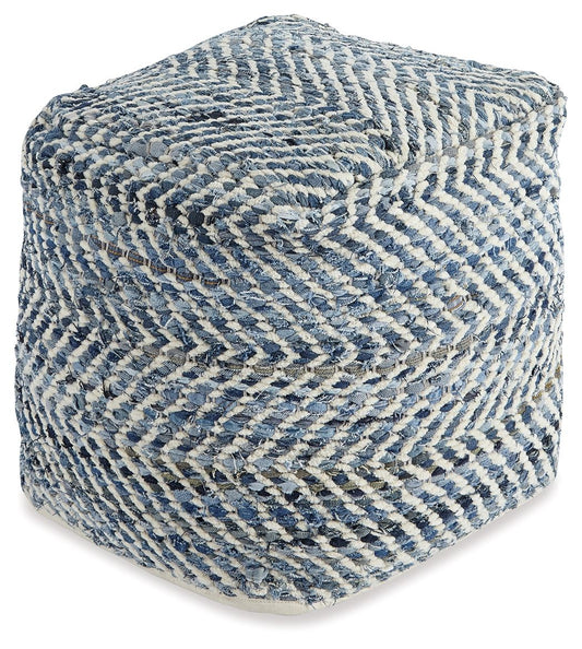 Chevron - Pouf - Blue by Ashley – Accent Poufs