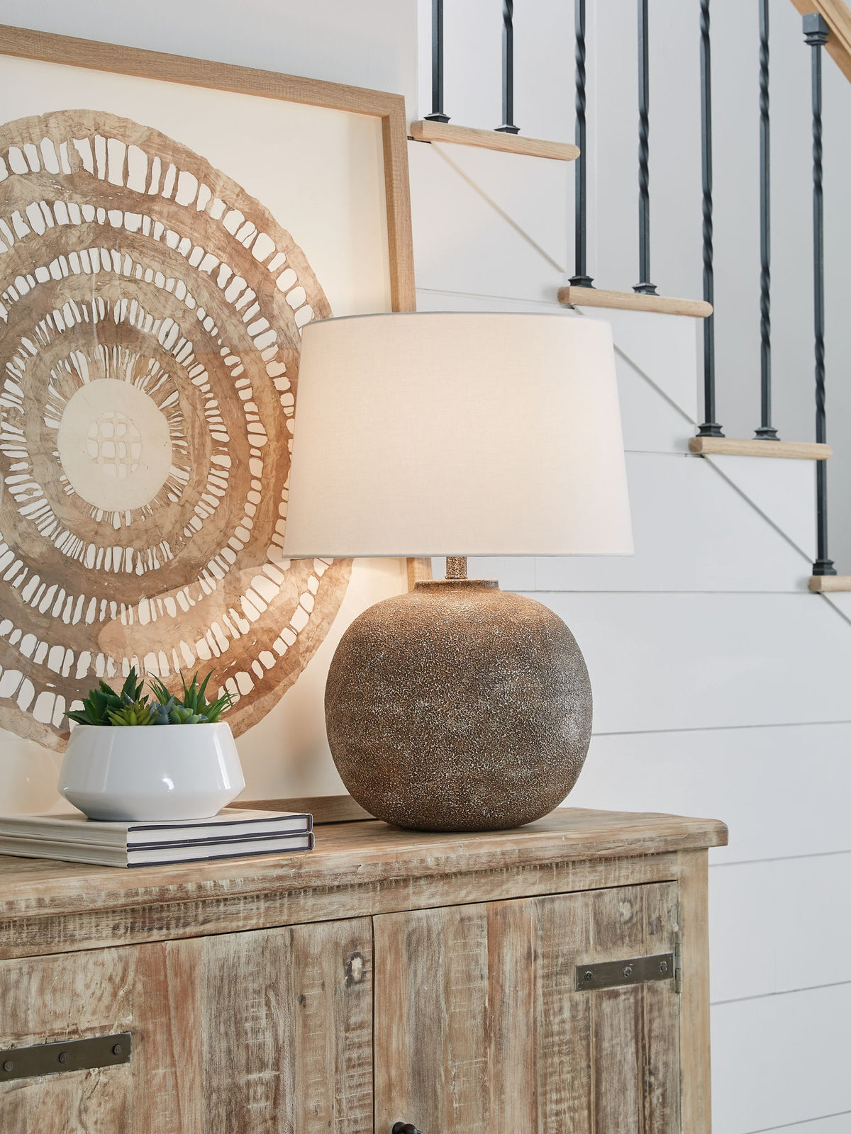 Neavesboro - Metal Table Lamp - Antique Brown / White by Ashley – view 3