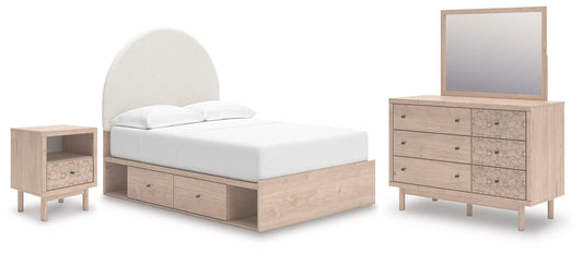 Arloster - 4 Pc. - Full Panel Storage Bed, Dresser, Mirror And Nightstand - Tan – 4 Piece Bedroom Sets