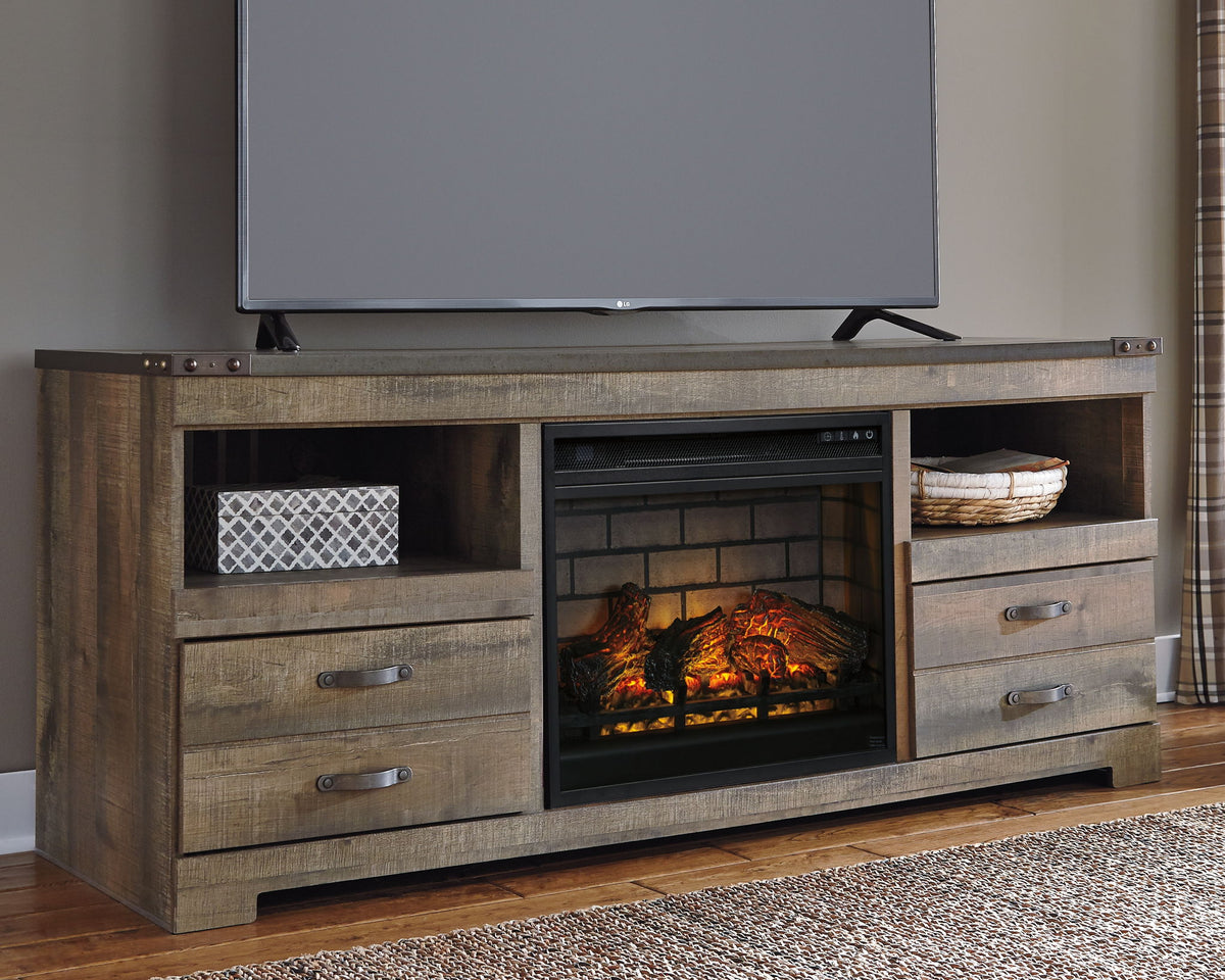 Trinell - 63" TV Stand With Glass/Stone Fireplace Insert - Brown by Ashley – view 3