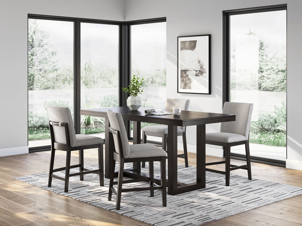 Neymorton - 5 Pc. - Rectangular Dining Room Counter Table, 4 Barstools - Dark Grayish Brown by Ashley – 5 Piece Dining Room Sets