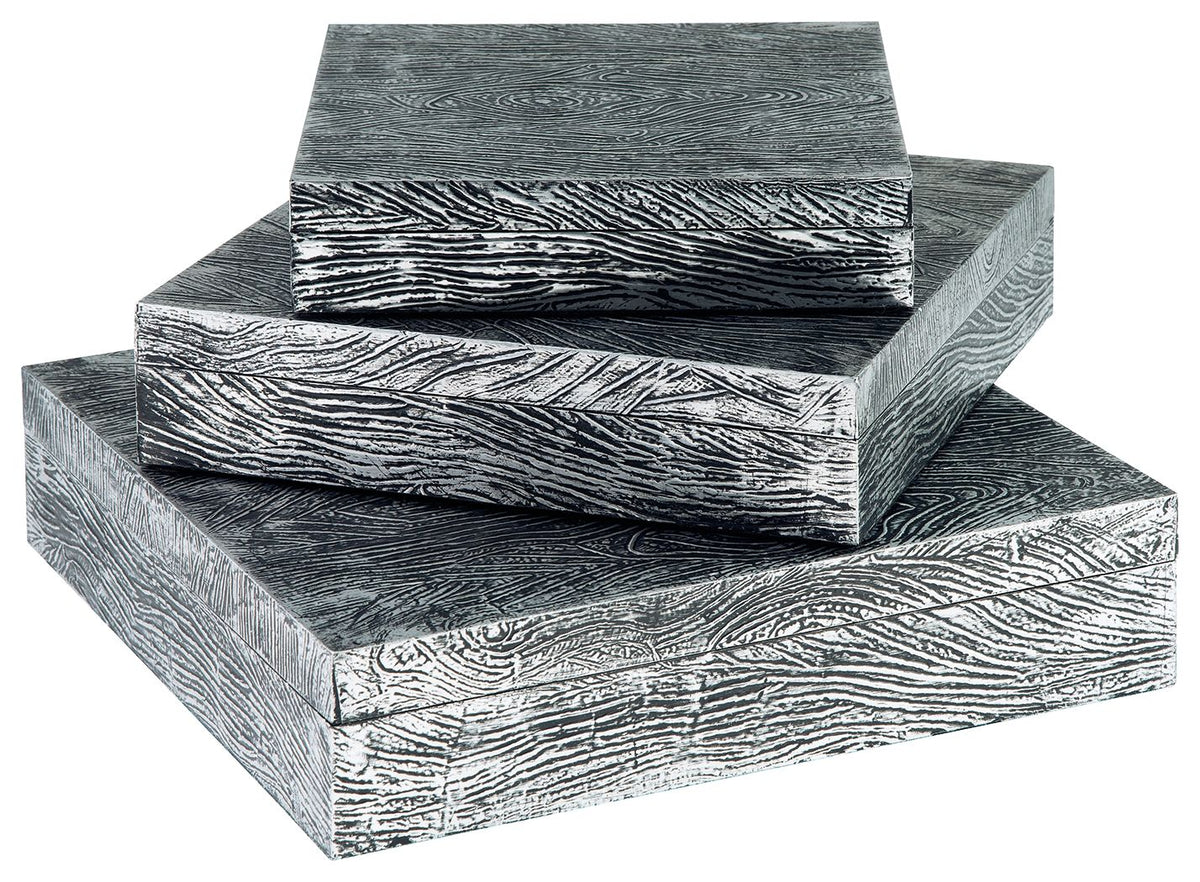 Keldy - Box Set (Set of 3) - Antique Pewter Finish by Ashley – Baskets & Boxes