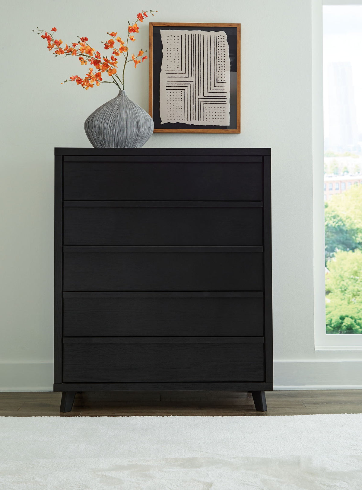Danziar - Five Drawer Wide Chest - Black by Ashley – view 3