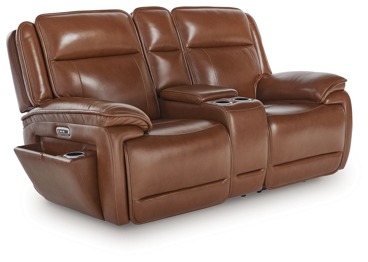 Healy Pier - Power Reclining Loveseat With Console / Adj Headrest - Chocolate by Ashley – Reclining Loveseats