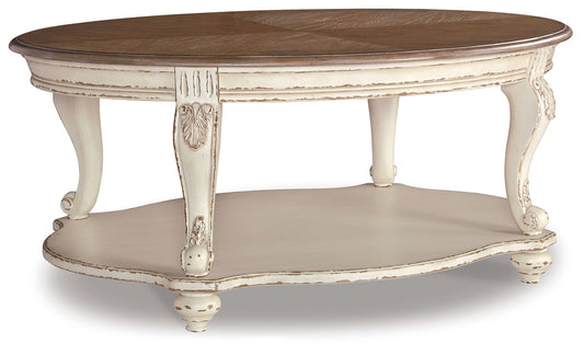 Realyn - Oval Cocktail Table - White / Brown by Ashley – Cocktail Tables