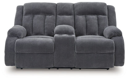 Observation - Double Reclining Power Loveseat With Console - Steel by Ashley – view 3