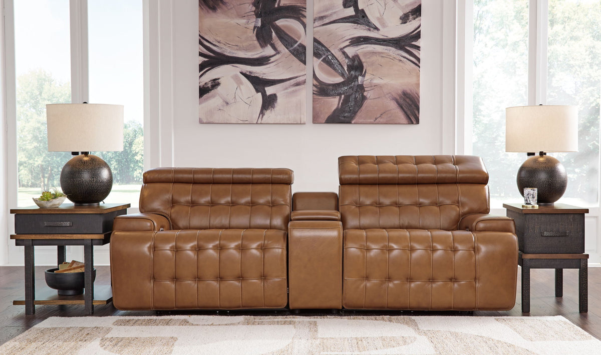 Temmpton - 3-Piece Power Reclining Sectional Loveseat With Console - Chocolate by Ashley – view 3