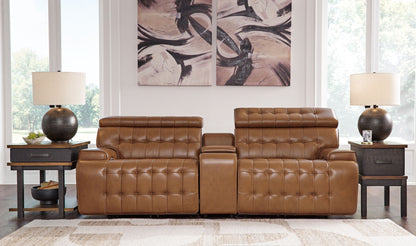 Temmpton - 3-Piece Power Reclining Sectional Loveseat With Console - Chocolate by Ashley – view 3