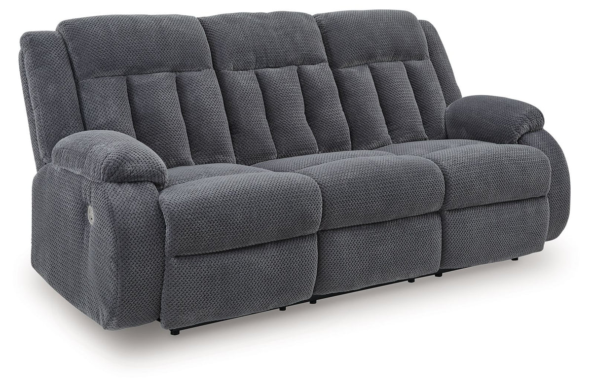 Observation - Reclining Power Sofa With Drop Down Table - Steel by Ashley – Reclining Sofas