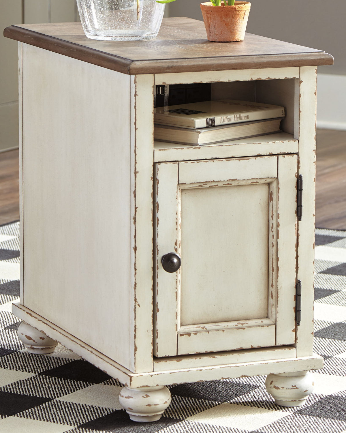 Realyn - Chair Side End Table - AC / USB - White / Brown by Ashley – view 3