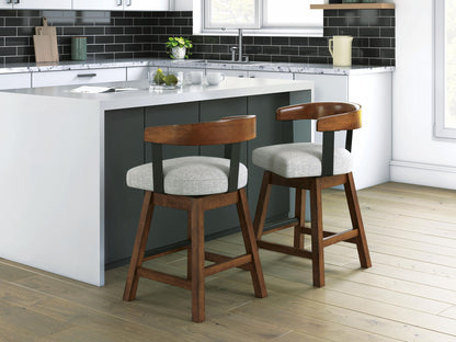 Ralene - Upholstered Swivel Barstool (Set of 2) - Medium Brown by Ashley – view 3
