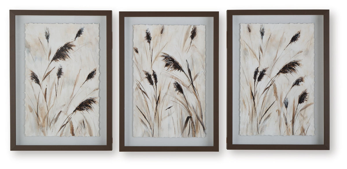 Honslow - Wall Art Set (Set of 3) - Brown / Black / White by Ashley – Framed Print Sets