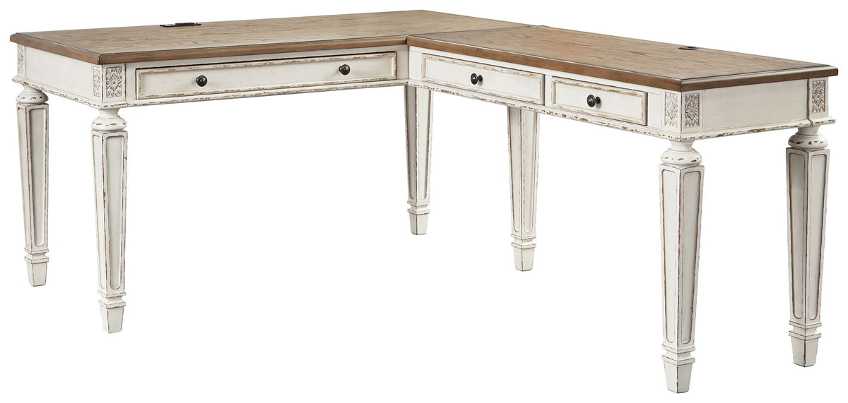 Realyn - Home Office L Shaped Desk - White / Brown by Ashley – Computer Desks