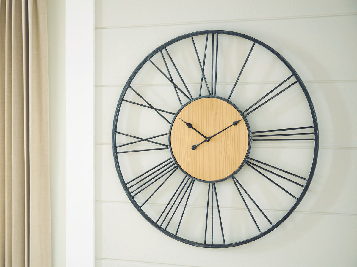 Brockett - Wall Clock - Black / Natural by Ashley – view 2