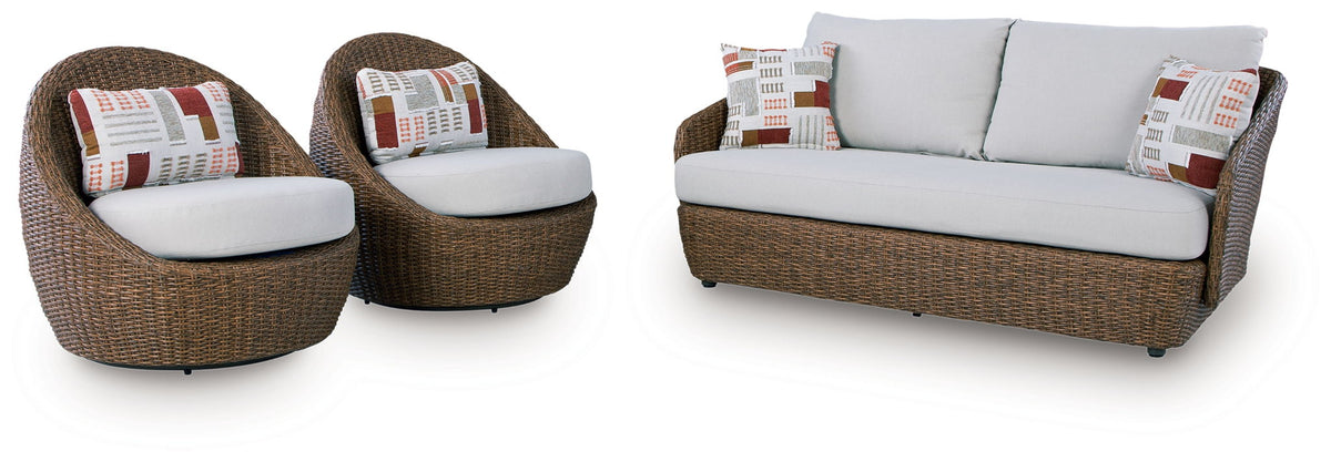 Double Point - Loveseat, Swivel Chairs Set (Set of 3) - Beige by Ashley – view 2