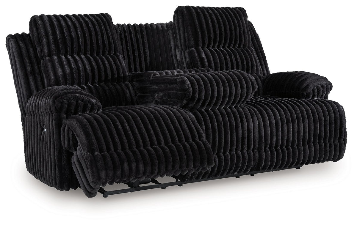 Rhine Falls - Reclining Power Sofa With Drop Down Table - Onyx by Ashley – Reclining Sofas