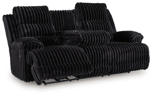 Rhine Falls - Reclining Power Sofa With Drop Down Table - Onyx by Ashley – Reclining Sofas