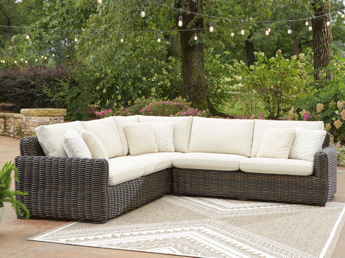 Kimora - 3-Piece Outdoor Sectional - Beige / Dark Brown by Ashley – view 2