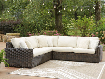 Kimora - 3-Piece Outdoor Sectional - Beige / Dark Brown by Ashley – view 2