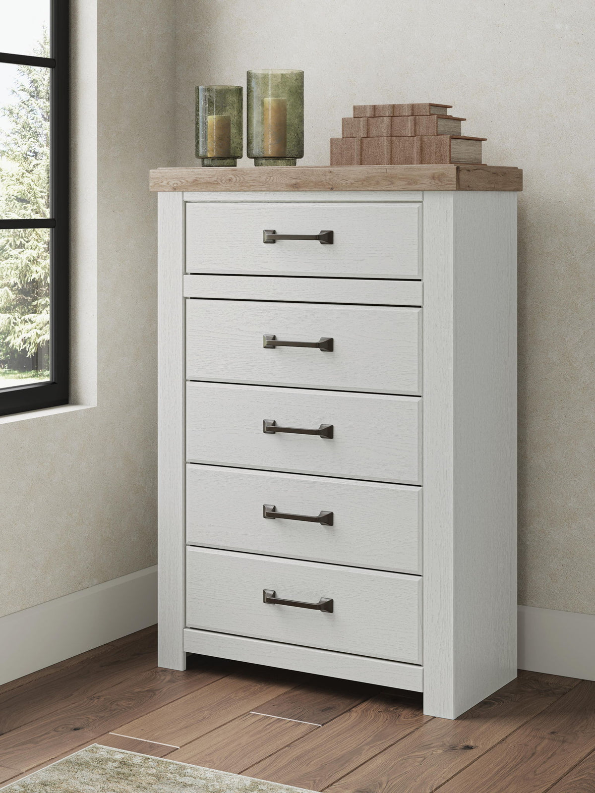 Savonport - Five Drawer Chest - White / Brown – view 3