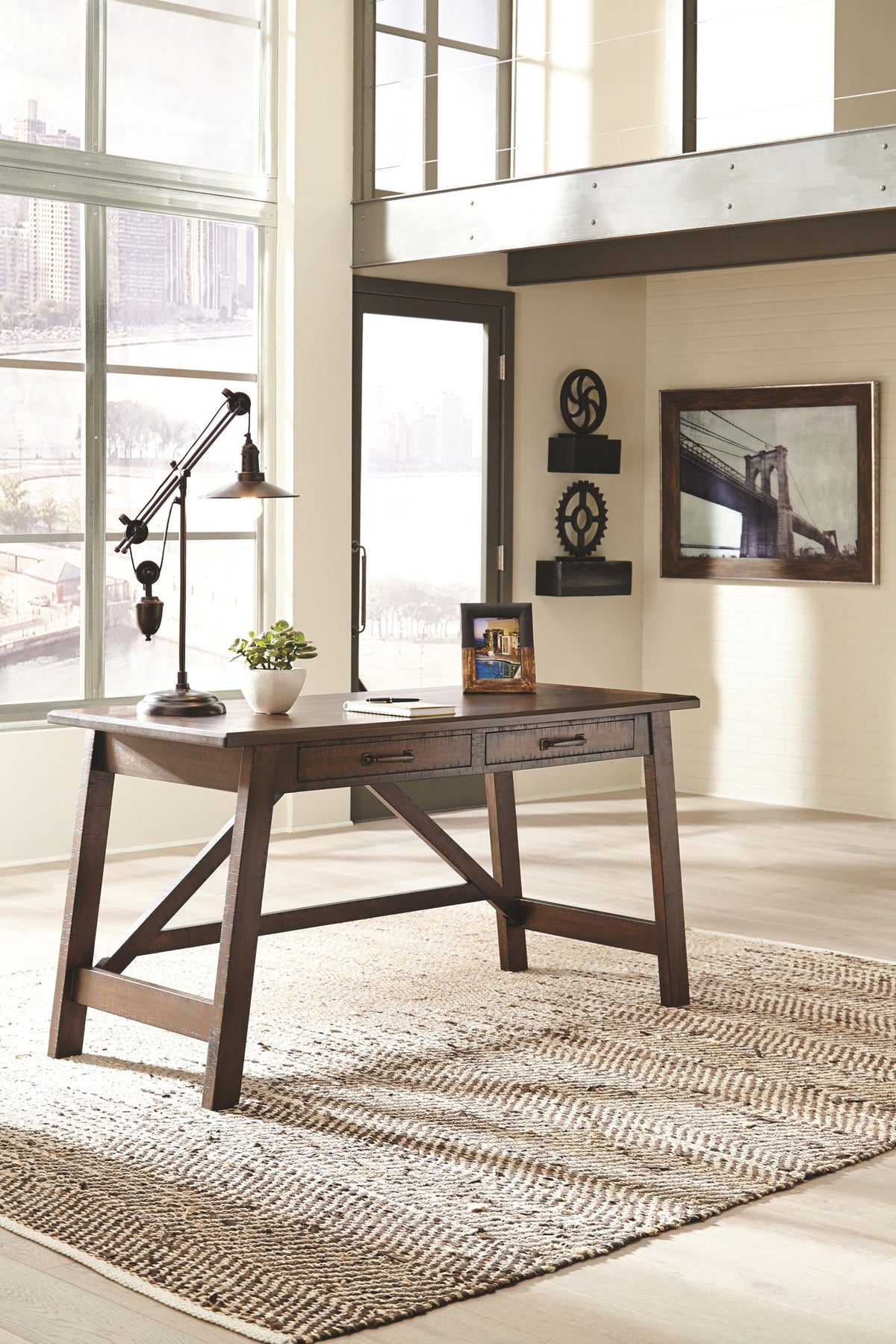 Baldridge - Home Office Large Leg Desk - Rustic Brown by Ashley – view 3
