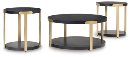 Shylore - Occasional Table Set (Set of 3) - Black / Brass Finish by Ashley – Table Sets