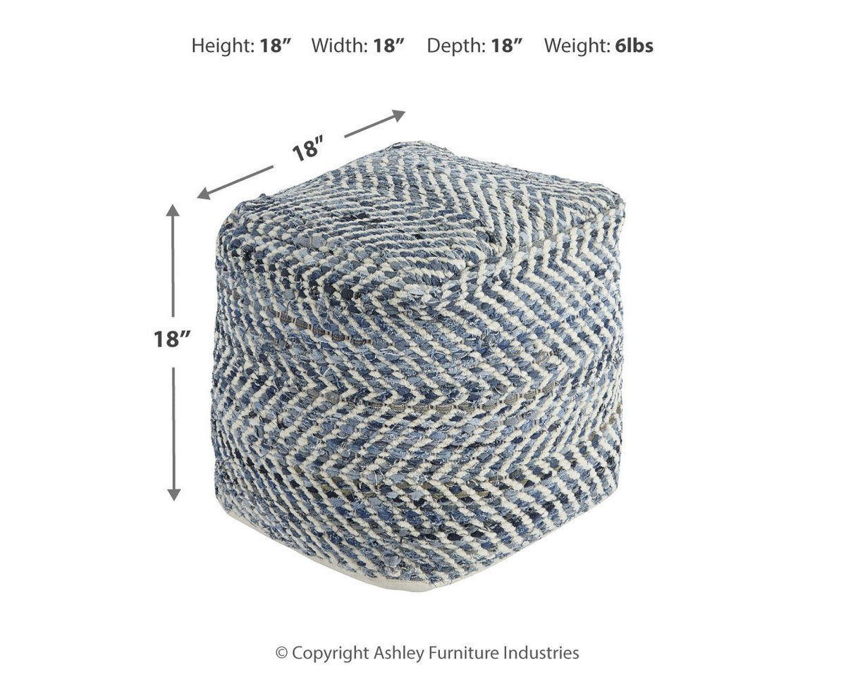 Chevron - Pouf - Blue by Ashley – view 3