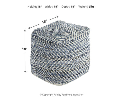 Chevron - Pouf - Blue by Ashley – view 3