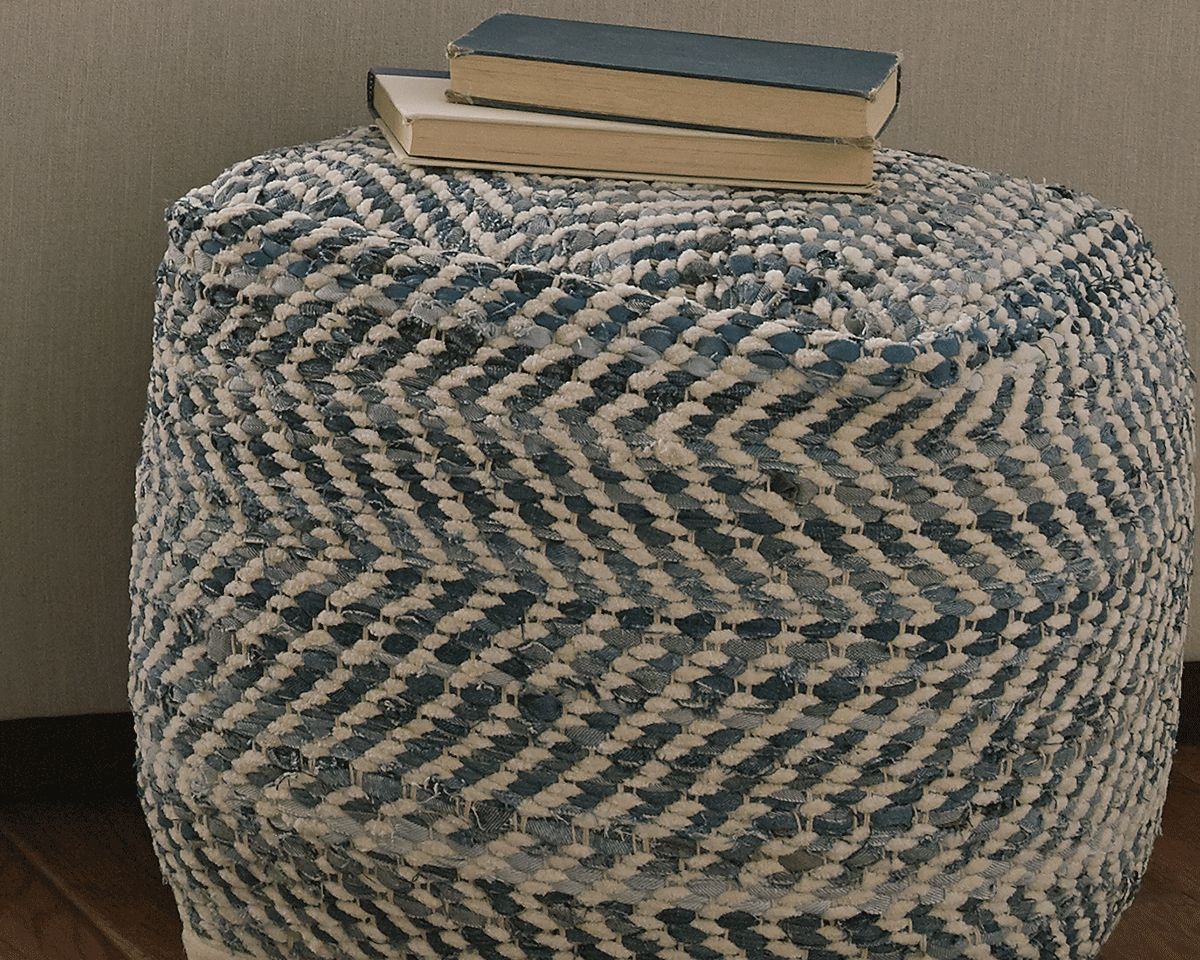 Chevron - Pouf - Blue by Ashley – view 4