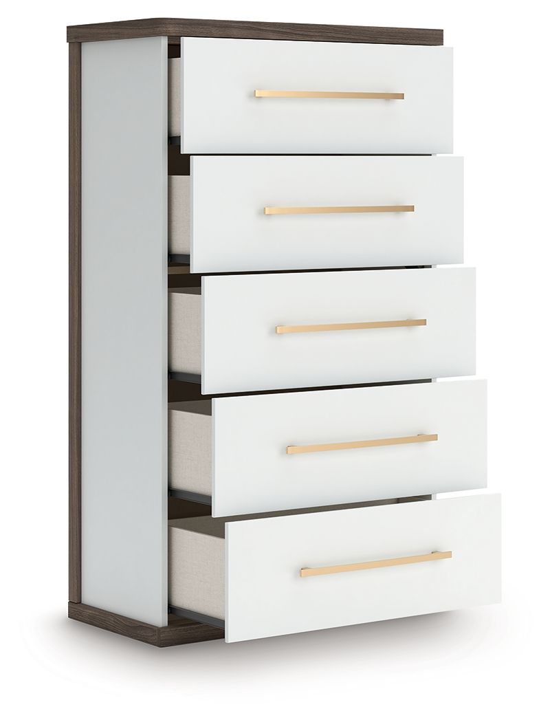 Kendanport - Five Drawer Chest - Brown / White by Ashley – view 2